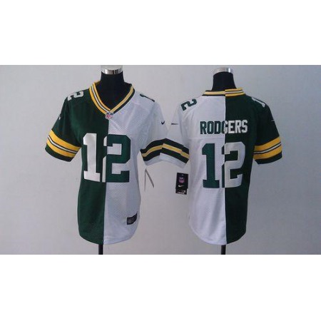 Nike Packers #12 Aaron Rodgers Green/White Women's Stitched NFL Elite Split Jersey