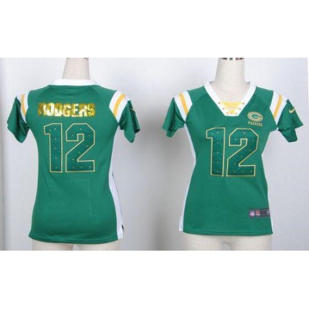 Nike Packers #12 Aaron Rodgers Green Women's Stitched NFL Elite Draft Him Shimmer Jersey