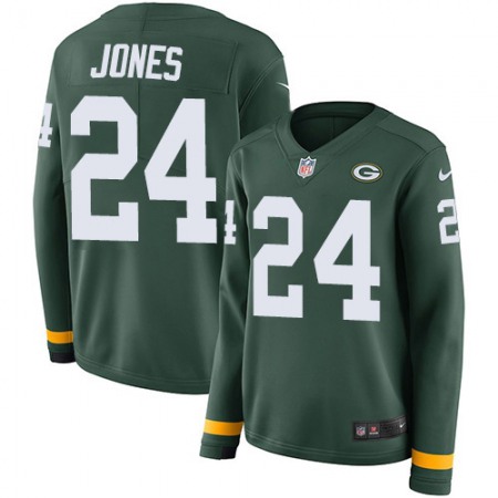 Nike Packers #24 Josh Jones Green Team Color Women's Stitched NFL Limited Therma Long Sleeve Jersey