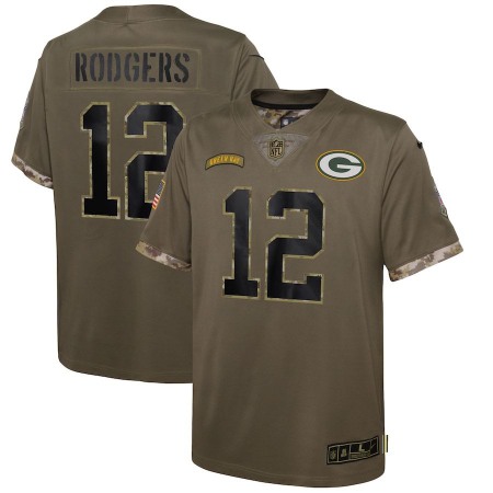Green Bay Packers #12 Aaron Rodgers Nike Youth 2022 Salute To Service Limited Jersey - Olive