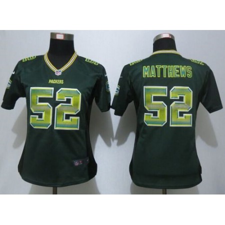 Nike Packers #52 Clay Matthews Green Team Color Women's Stitched NFL Elite Strobe Jersey