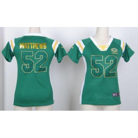 Nike Packers #52 Clay Matthews Green Women's Stitched NFL Elite Draft Him Shimmer Jersey