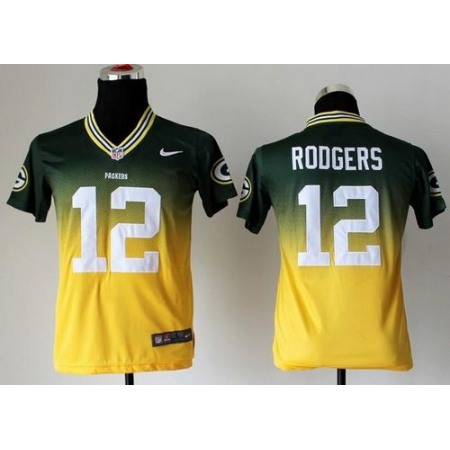 Nike Packers #12 Aaron Rodgers Green/Gold Youth Stitched NFL Elite Fadeaway Fashion Jersey