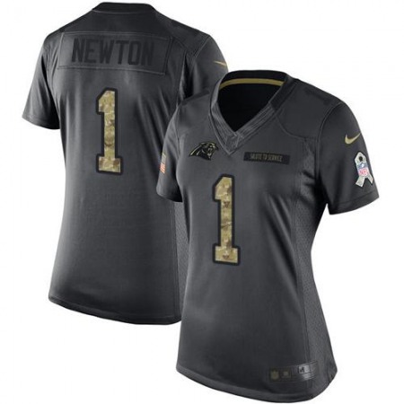 Nike Panthers #1 Cam Newton Black Women's Stitched NFL Limited 2016 Salute to Service Jersey