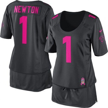 Nike Panthers #1 Cam Newton Dark Grey Women's Breast Cancer Awareness Stitched NFL Elite Jersey
