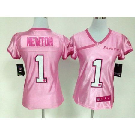 Nike Panthers #1 Cam Newton New Pink Women's Be Luv'd Stitched NFL Elite Jersey