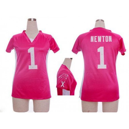 Nike Panthers #1 Cam Newton Pink Draft Him Name & Number Top Women's Stitched NFL Elite Jersey
