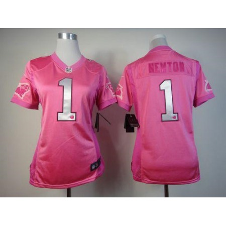 Nike Panthers #1 Cam Newton Pink Women's Be Luv'd Stitched NFL Elite Jersey