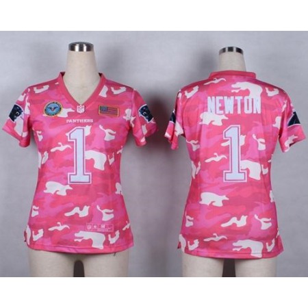 Nike Panthers #1 Cam Newton Pink Women's Stitched NFL Elite Camo Fashion Jersey