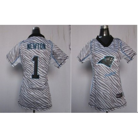 Nike Panthers #1 Cam Newton Zebra Women's Stitched NFL Elite Jersey