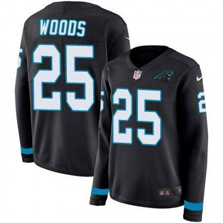 Nike Panthers #25 Xavier Woods Black Team Color Women's Stitched NFL Limited Therma Long Sleeve Jersey
