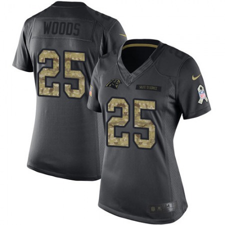 Nike Panthers #25 Xavier Woods Black Women's Stitched NFL Limited 2016 Salute to Service Jersey