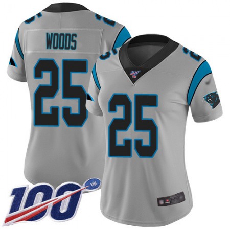 Nike Panthers #25 Xavier Woods Silver Women's Stitched NFL Limited Inverted Legend 100th Season Jersey