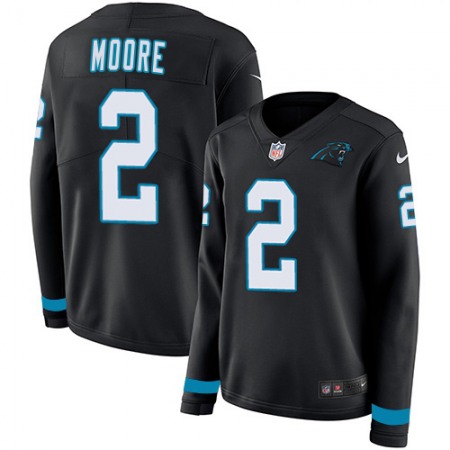 Nike Panthers #2 DJ Moore Black Team Color Women's Stitched NFL Limited Therma Long Sleeve Jersey