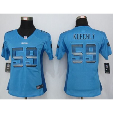 Nike Panthers #59 Luke Kuechly Blue Alternate Women's Stitched NFL Elite Strobe Jersey