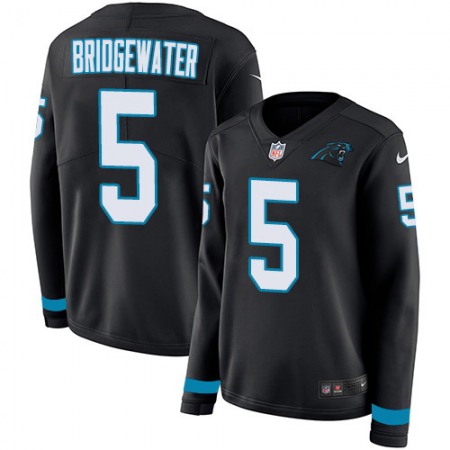 Nike Panthers #5 Teddy Bridgewater Black Team Color Women's Stitched NFL Limited Therma Long Sleeve Jersey