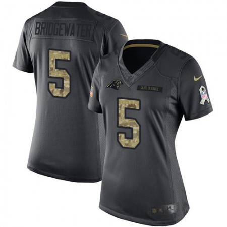 Nike Panthers #5 Teddy Bridgewater Black Women's Stitched NFL Limited 2016 Salute to Service Jersey