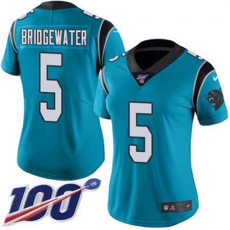 Nike Panthers #5 Teddy Bridgewater Blue Women's Stitched NFL Limited Rush 100th Season Jersey