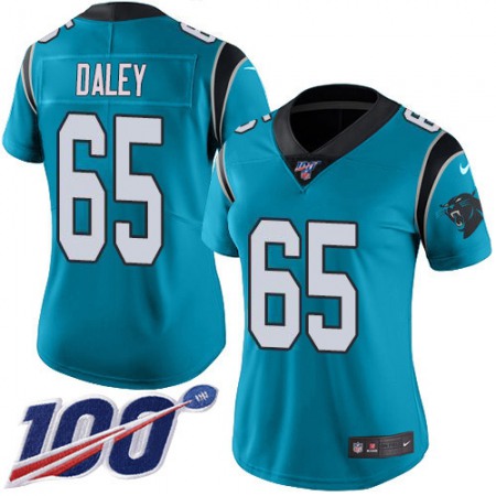 Nike Panthers #65 Dennis Daley Blue Alternate Women's Stitched NFL 100th Season Vapor Untouchable Limited Jersey