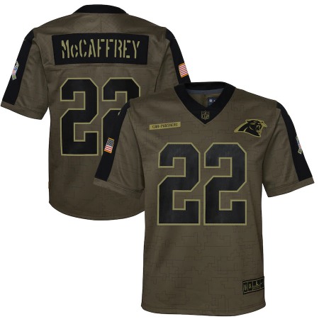 Carolina Panthers #22 Christian McCaffrey Olive Nike Youth 2021 Salute To Service Game Jersey