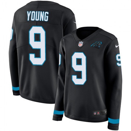 Nike Panthers #9 Bryce Young Black Team Color Women's Stitched NFL Limited Therma Long Sleeve Jersey