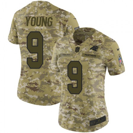 Nike Panthers #9 Bryce Young Camo Women's Stitched NFL Limited 2018 Salute To Service Jersey