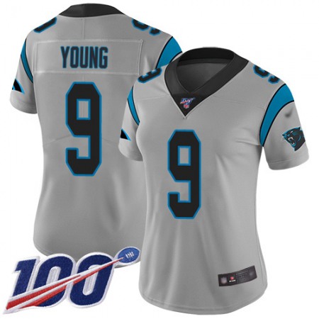Nike Panthers #9 Bryce Young Silver Women's Stitched NFL Limited Inverted Legend 100th Season Jersey