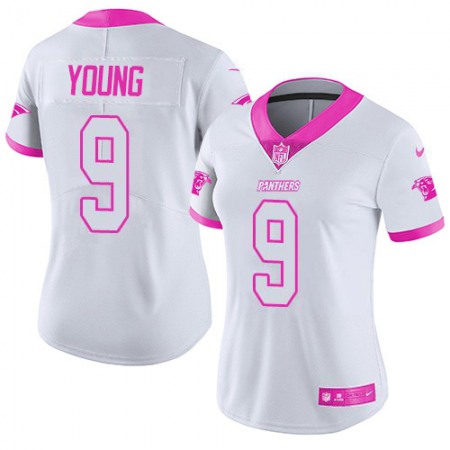 Nike Panthers #9 Bryce Young White/Pink Women's Stitched NFL Limited Rush Fashion Jersey
