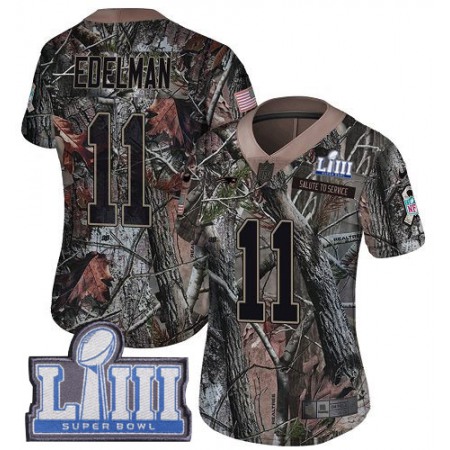 Nike Patriots #11 Julian Edelman Camo Super Bowl LIII Bound Women's Stitched NFL Limited Rush Realtree Jersey