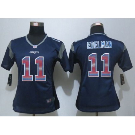 Nike Patriots #11 Julian Edelman Navy Blue Team Color Women's Stitched NFL Elite Strobe Jersey