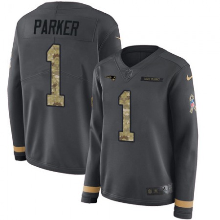 Nike Patriots #1 DeVante Parker Anthracite Salute to Service Women's Stitched NFL Limited Therma Long Sleeve Jersey