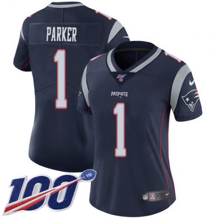 Nike Patriots #1 DeVante Parker Navy Blue Team Color Women's Stitched NFL 100th Season Vapor Limited Jersey