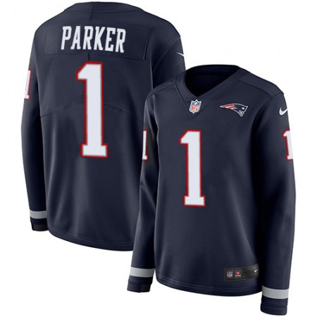 Nike Patriots #1 DeVante Parker Navy Blue Team Color Women's Stitched NFL Limited Therma Long Sleeve Jersey