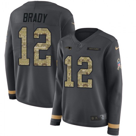 Nike Patriots #12 Tom Brady Anthracite Salute to Service Women's Stitched NFL Limited Therma Long Sleeve Jersey