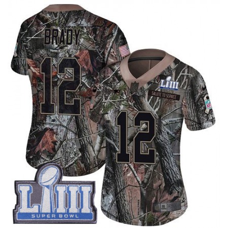 Nike Patriots #12 Tom Brady Camo Super Bowl LIII Bound Women's Stitched NFL Limited Rush Realtree Jersey