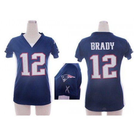 Nike Patriots #12 Tom Brady Navy Blue Team Color Draft Him Name & Number Top Women's Stitched NFL Elite Jersey