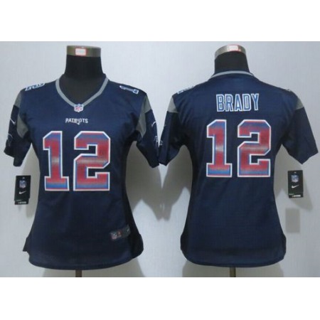 Nike Patriots #12 Tom Brady Navy Blue Team Color Women's Stitched NFL Elite Strobe Jersey