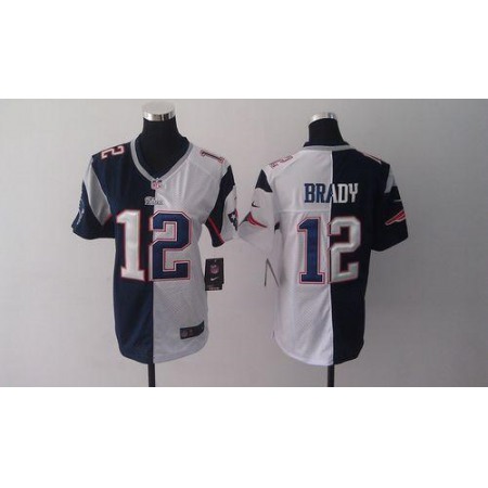 Nike Patriots #12 Tom Brady Navy Blue/White Women's Stitched NFL Elite Split Jersey