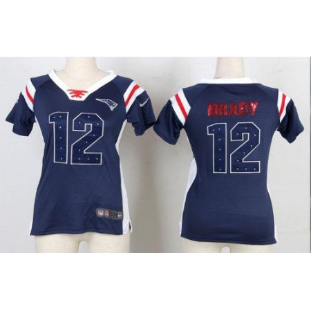 Nike Patriots #12 Tom Brady Navy Blue Women's Stitched NFL Elite Draft Him Shimmer Jersey