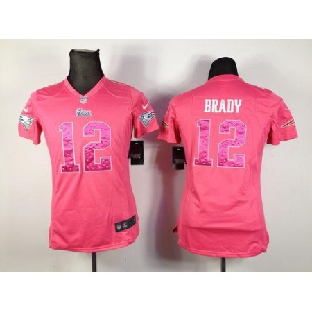 Nike Patriots #12 Tom Brady Pink Sweetheart Women's Stitched NFL Elite Jersey