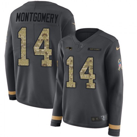 Nike Patriots #14 Ty Montgomery Anthracite Salute to Service Women's Stitched NFL Limited Therma Long Sleeve Jersey