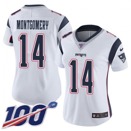 Nike Patriots #14 Ty Montgomery White Women's Stitched NFL 100th Season Vapor Limited Jersey