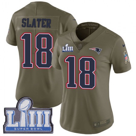 Nike Patriots #18 Matt Slater Olive Super Bowl LIII Bound Women's Stitched NFL Limited 2017 Salute to Service Jersey