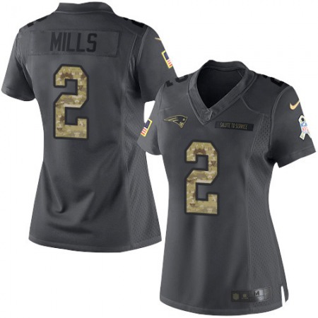 Nike Patriots #2 Jalen Mills Black Women's Stitched NFL Limited 2016 Salute To Service Jersey