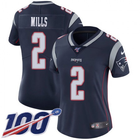 Nike Patriots #2 Jalen Mills Navy Blue Team Color Women's Stitched NFL 100th Season Vapor Limited Jersey