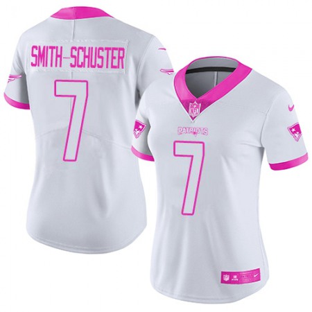 Nike Patriots #7 JuJu Smith-Schuster White/Pink Women's Stitched NFL Limited Rush Fashion Jersey