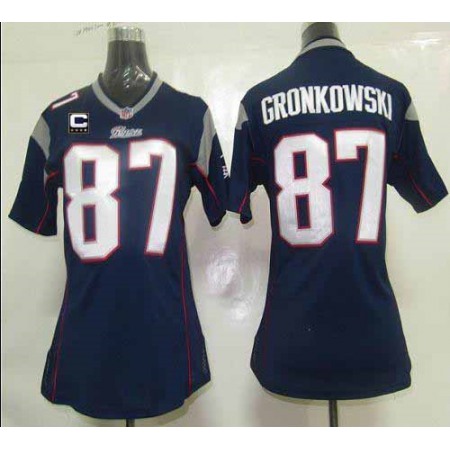 Nike Patriots #87 Rob Gronkowski Navy Blue Team Color With C Patch Women's Stitched NFL Elite Jersey