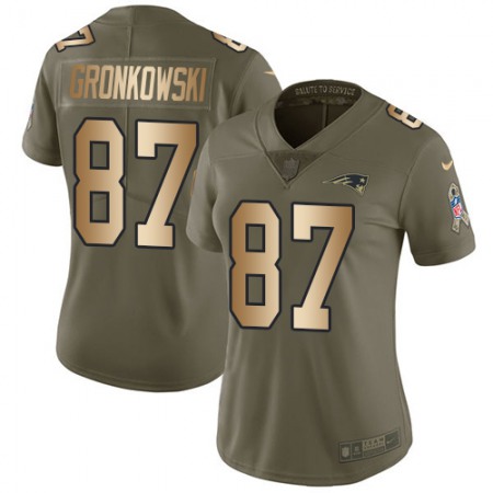 Nike Patriots #87 Rob Gronkowski Olive/Gold Women's Stitched NFL Limited 2017 Salute to Service Jersey