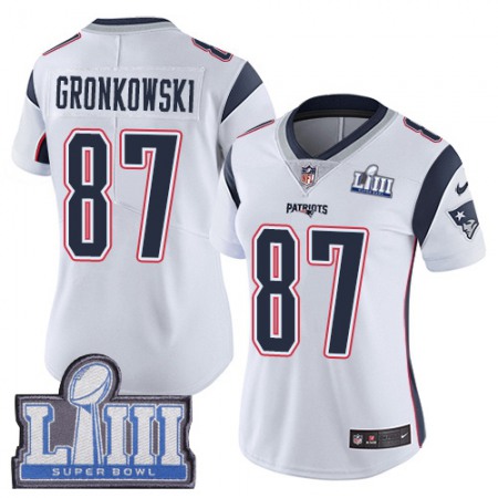 Nike Patriots #87 Rob Gronkowski White Super Bowl LIII Bound Women's Stitched NFL Vapor Untouchable Limited Jersey