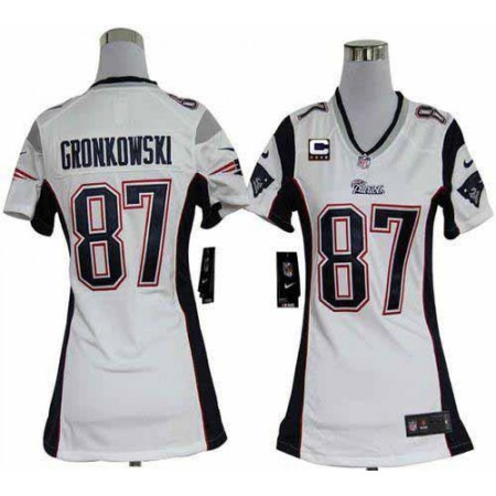 Nike Patriots #87 Rob Gronkowski White With C Patch Women's Stitched NFL Elite Jersey